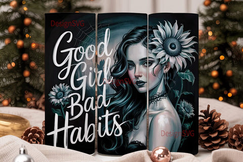 Gothic Girl Bad Habits 20oz Tumbler Wrap Sublimation DesignSVG 