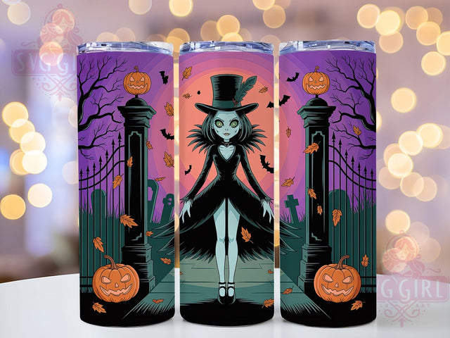Gothic Girl Pumpkin Halloween Tumbler, Halloween Pumpkin, Spooky Aesthetic, 20Oz Tumbler Wrap, Sublimation Drinkware, Creepy Cute, Dark Fall Vibes Sublimation SvggirlplusArt 