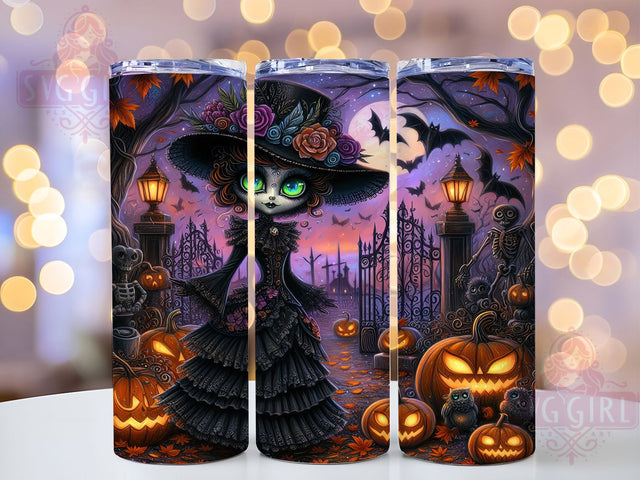 Gothic Girl Pumpkin Halloween Tumbler, Halloween Pumpkin, Spooky Aesthetic, 20Oz Tumbler Wrap, Sublimation Drinkware, Creepy Cute, Dark Fall Vibes Sublimation SvggirlplusArt 