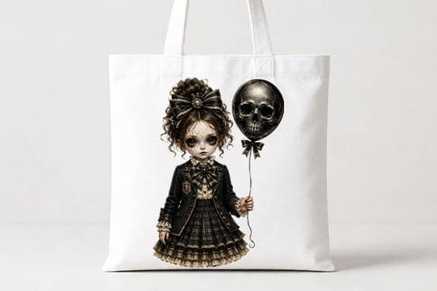 Gothic Girl Skull Balloon Halloween PNG, Dark Victorian Sublimation Design SVG BillahCrafts 