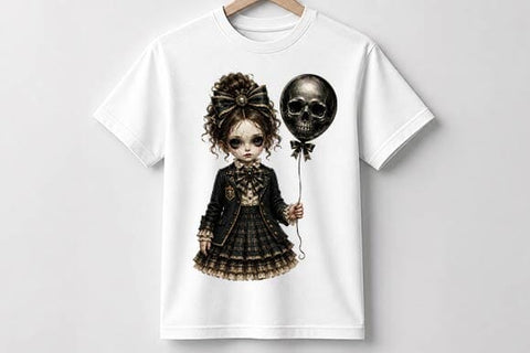 Gothic Girl Skull Balloon Halloween PNG, Dark Victorian Sublimation Design SVG BillahCrafts 