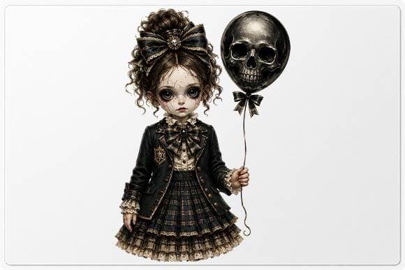 Gothic Girl Skull Balloon Halloween PNG, Dark Victorian Sublimation Design SVG BillahCrafts 