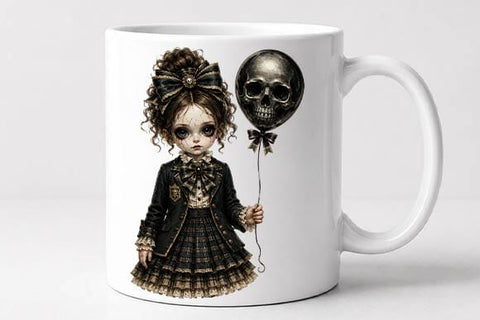 Gothic Girl Skull Balloon Halloween PNG, Dark Victorian Sublimation Design SVG BillahCrafts 