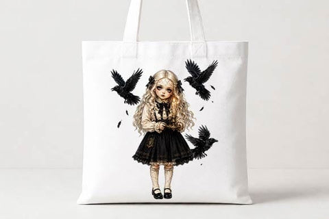 Gothic Girl with Ravens PNG, Dark Victorian Sublimation Design SVG BillahCrafts 