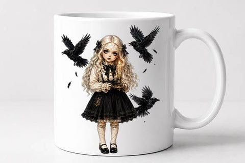 Gothic Girl with Ravens PNG, Dark Victorian Sublimation Design SVG BillahCrafts 