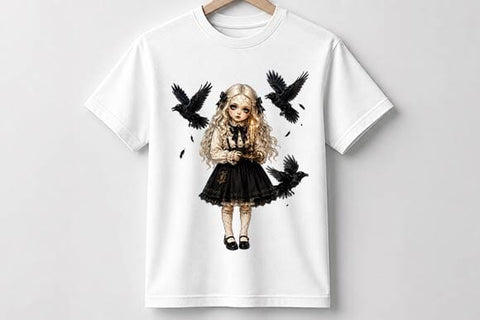 Gothic Girl with Ravens PNG, Dark Victorian Sublimation Design SVG BillahCrafts 