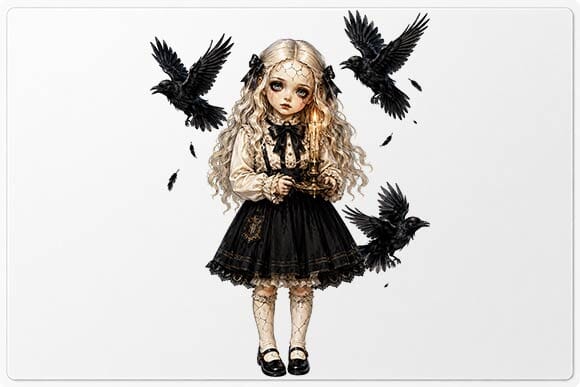 Gothic Girl with Ravens PNG, Dark Victorian Sublimation Design SVG BillahCrafts 
