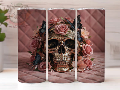Gothic Gold Skull Rose 20oz Tumbler, Gold Skull, Gothic Rose, Dark Theme, Sublimation Wrap, 20oz Tumbler, Mystical Aesthetic, Elegant Charm Sublimation Lara' s Designs 