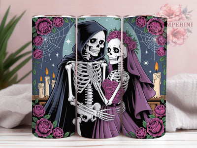 Gothic Grim Reaper Tumbler, Skeleton Couple Wrap, Dark Romance Cup, 20oz Sublimation Wrap, Stylish Gothic Design Tumbler, Artistic Floral Skeleton Cup, Spooky Love Theme Wrap Sublimation Li Zamperini 
