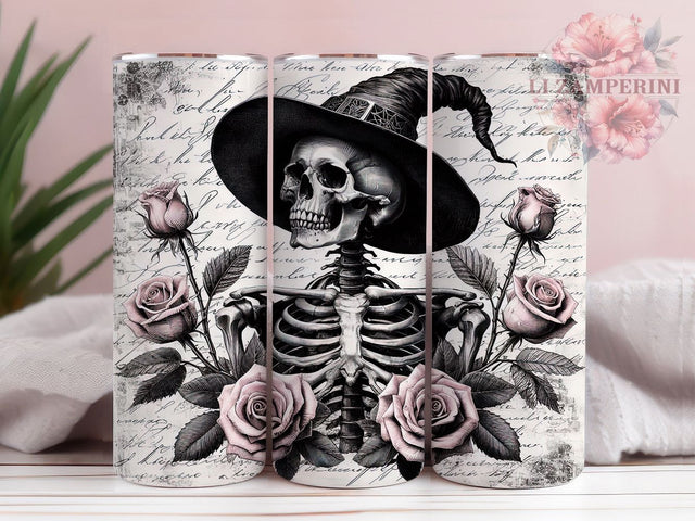 Gothic Grunge Skeleton Rose Floral Tumbler, Grunge Floral Wrap, 20Oz Skinny Tumbler, Gothic Sublimation Design, Dark Romantic Drinkware, Edgy Skull Tumbler, Punk Rock Floral Wrap Sublimation Li Zamperini 