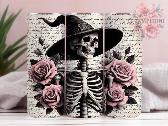 Gothic Grunge Skeleton Rose Floral Tumbler, Grunge Floral Wrap, 20Oz Skinny Tumbler, Gothic Sublimation Design, Dark Romantic Drinkware, Edgy Skull Tumbler, Punk Rock Floral Wrap Sublimation Li Zamperini 