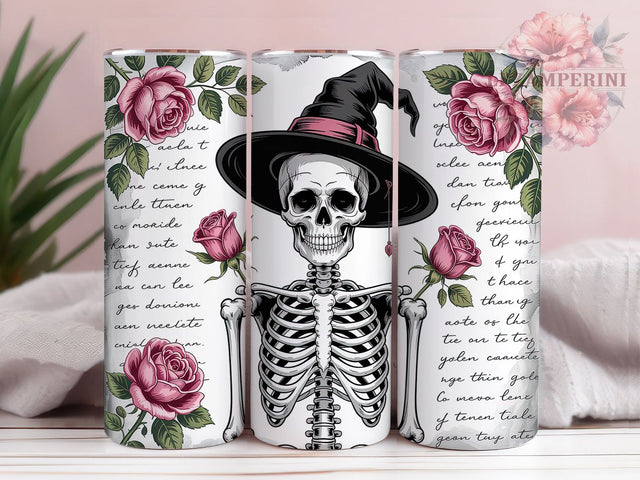 Gothic Grunge Skeleton Rose Floral Tumbler, Grunge Floral Wrap, 20Oz Skinny Tumbler, Gothic Sublimation Design, Dark Romantic Drinkware, Edgy Skull Tumbler, Punk Rock Floral Wrap Sublimation Li Zamperini 