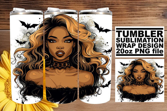 Gothic Halloween Afro Woman Tumbler Wrap 20oz Design Sublimation afrosvg 