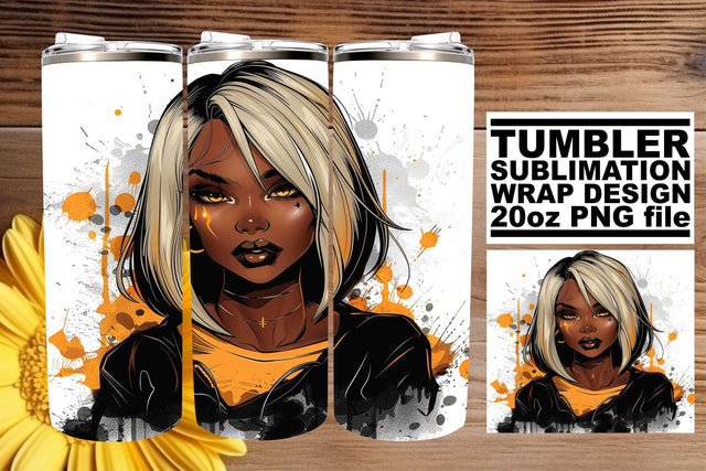 Gothic Halloween Afro Woman Tumbler Wrap 20oz Design Sublimation afrosvg 