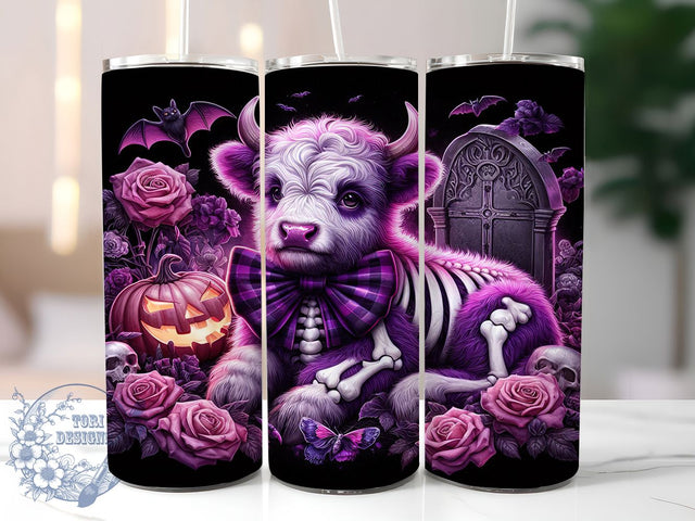 Gothic Halloween Cow Tumbler Wrap, Gothic Cow Tumbler, Sugar Skull Tumbler Wrap, Day Of The Dead Design, 20Oz Skinny Tumbler Wrap, Gothic Sublimation Design, Cow Print Halloween Wrap Sublimation ToriDesigns 