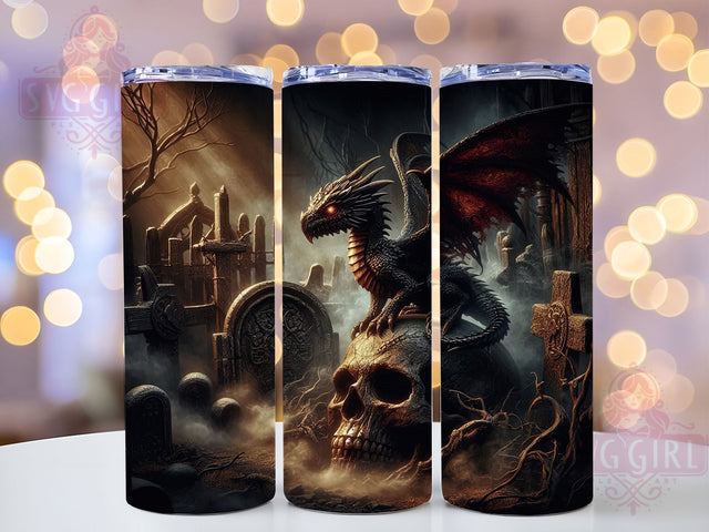Gothic Halloween Dark Fantasy Dragon Tumbler, Halloween Dragon Wrap, 20oz Sublimation, Spooky Dragon Cup, Dark Fantasy Tumbler, Dragon Drinkware, Gothic Tumbler Design Sublimation SvggirlplusArt 