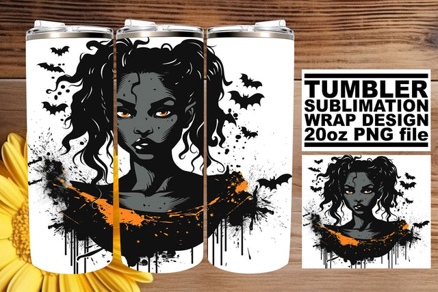 Gothic Halloween Design for Tumblers Watercolor Afro Woman Sublimation afrosvg 