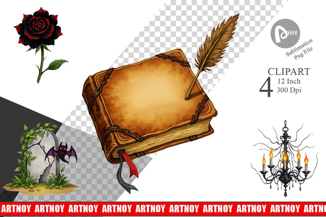 Gothic Halloween Elegance Clipart Sublimation artnoy 