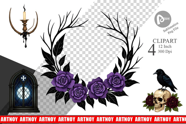 Gothic Halloween Elegance Clipart Sublimation artnoy 