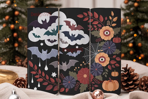 Gothic Halloween Floral Bat 20oz Tumbler Sublimation DesignSVG 