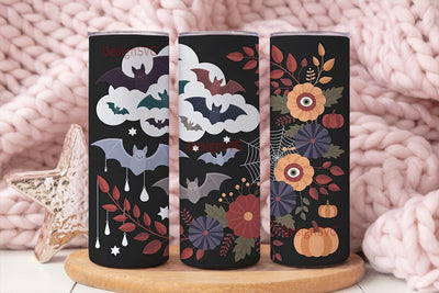 Gothic Halloween Floral Bat 20oz Tumbler Sublimation DesignSVG 