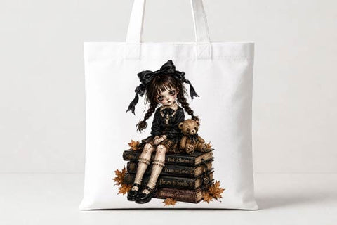 Gothic Halloween Girl PNG, Witch Spell Books Dark Doll Sublimation Design SVG BillahCrafts 