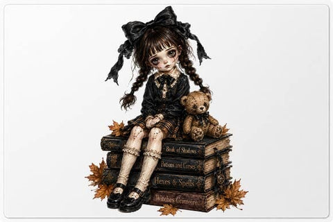 Gothic Halloween Girl PNG, Witch Spell Books Dark Doll Sublimation Design SVG BillahCrafts 