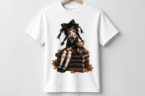 Gothic Halloween Girl PNG, Witch Spell Books Dark Doll Sublimation Design SVG BillahCrafts 