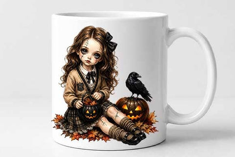 Gothic Halloween Girl Raven Pumpkin PNG, Sublimation Design SVG BillahCrafts 