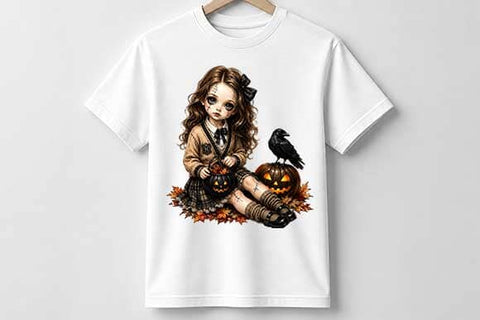Gothic Halloween Girl Raven Pumpkin PNG, Sublimation Design SVG BillahCrafts 