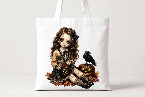 Gothic Halloween Girl Raven Pumpkin PNG, Sublimation Design SVG BillahCrafts 