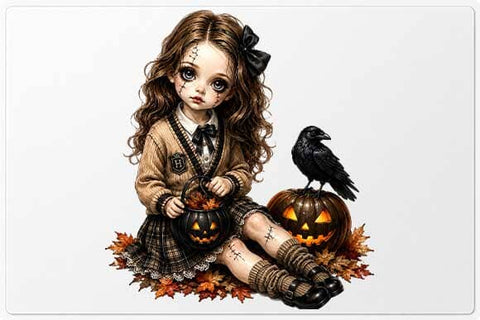 Gothic Halloween Girl Raven Pumpkin PNG, Sublimation Design SVG BillahCrafts 
