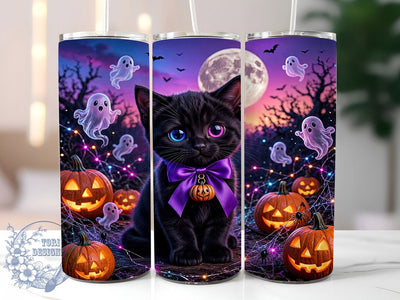 Gothic Halloween Kitten 20oz Tumbler, Kitten Motif, Gothic Art Design, Halloween Theme, Spooky Accent, Dark Charm, Sublimation Wrap, 20oz Tumbler Sublimation ToriDesigns 