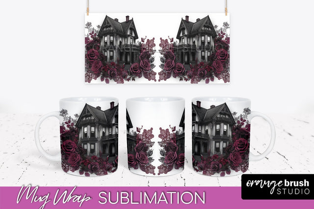 Gothic Halloween Mug Wrap - Dark Academia Mug Sublimation Sublimation OrangeBrushStudio 