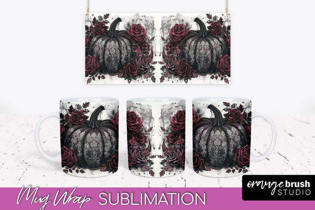 Gothic Halloween Mug Wrap - Dark Academia Mug Sublimation Sublimation OrangeBrushStudio 