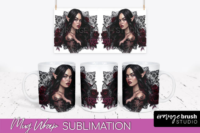 Gothic Halloween Mug Wrap - Dark Academia Mug Sublimation Sublimation OrangeBrushStudio 