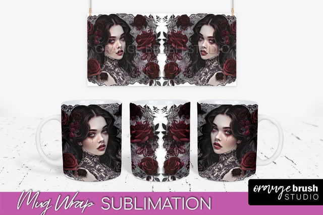 Gothic Halloween Mug Wrap - Dark Academia Mug Sublimation Sublimation OrangeBrushStudio 
