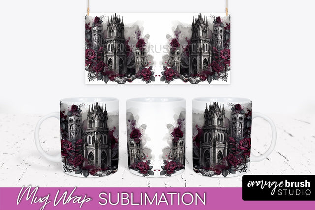 Gothic Halloween Mug Wrap - Dark Academia Mug Sublimation Sublimation OrangeBrushStudio 
