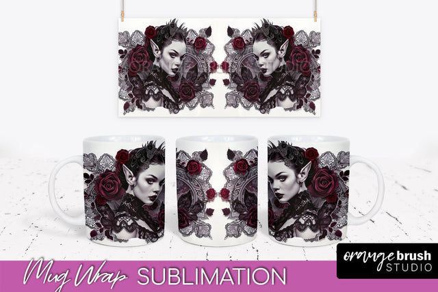 Gothic Halloween Mug Wrap - Dark Academia Mug Sublimation Sublimation OrangeBrushStudio 