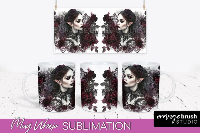 Gothic Halloween Mug Wrap - Dark Academia Mug Sublimation Sublimation OrangeBrushStudio 
