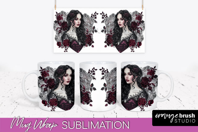 Gothic Halloween Mug Wrap - Dark Academia Mug Sublimation Sublimation OrangeBrushStudio 