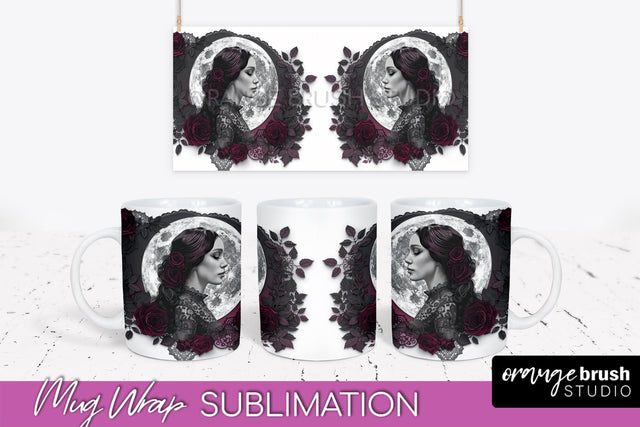 Gothic Halloween Mug Wrap - Dark Academia Mug Sublimation Sublimation OrangeBrushStudio 