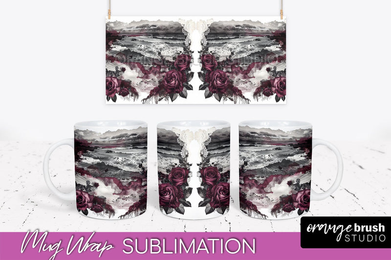 Gothic Halloween Mug Wrap - Dark Academia Mug Sublimation Sublimation OrangeBrushStudio 
