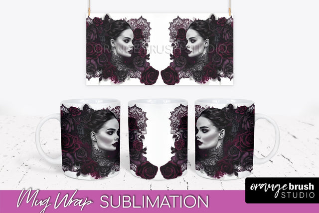 Gothic Halloween Mug Wrap - Dark Academia Mug Sublimation Sublimation OrangeBrushStudio 