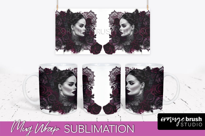 Gothic Halloween Mug Wrap - Dark Academia Mug Sublimation Sublimation OrangeBrushStudio 