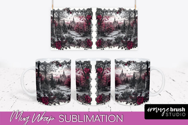 Gothic Halloween Mug Wrap - Dark Academia Mug Sublimation Sublimation OrangeBrushStudio 