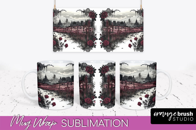 Gothic Halloween Mug Wrap - Dark Academia Mug Sublimation Sublimation OrangeBrushStudio 