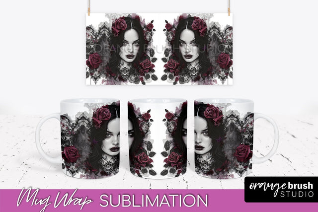 Gothic Halloween Mug Wrap - Dark Academia Mug Sublimation Sublimation OrangeBrushStudio 