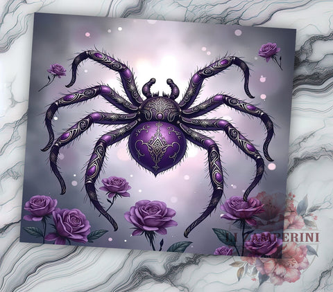 Gothic Halloween Spider 20 oz Skinny Tumbler Sublimation Design, Straight & Tapered Tumbler Png, Halloween Spider Web Floral Tumbler Png, Digital Download PNG Sublimation Li Zamperini 