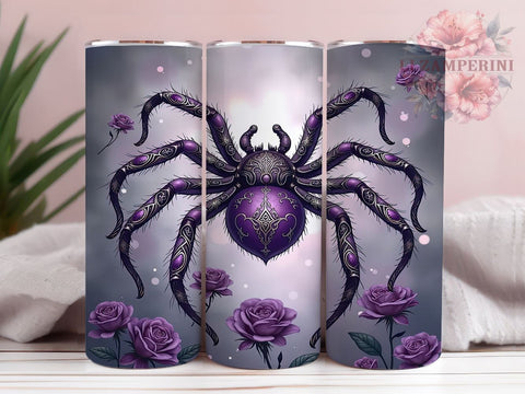 Gothic Halloween Spider 20 oz Skinny Tumbler Sublimation Design, Straight & Tapered Tumbler Png, Halloween Spider Web Floral Tumbler Png, Digital Download PNG Sublimation Li Zamperini 